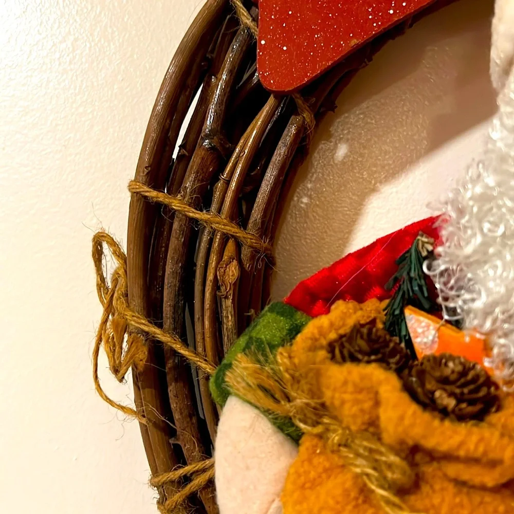 Festive. Merry Christmas. Sitting Santa Claus on the Wooden Bench.